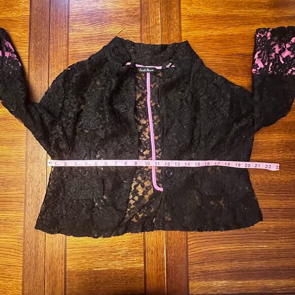 Last Kiss Vintage 80's Madonna Style Black Lace Hot Pink Blazer Jacket XL - Picture 12 of 14